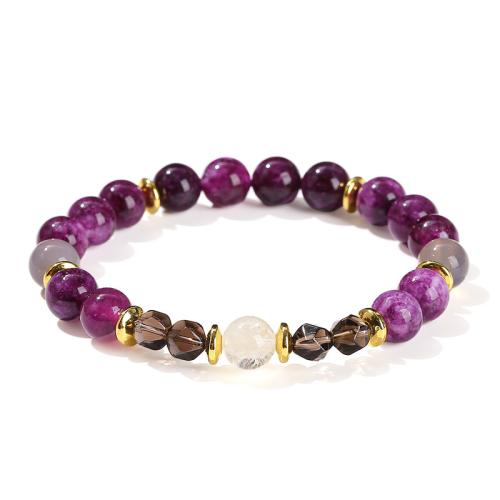 Purple Chalcedony Bracelet, with Citrine & Smoky Quartz, Geometrical Pattern, handmade, fashion jewelry & for woman, beads length 6mm,8mm Approx 6 Inch 