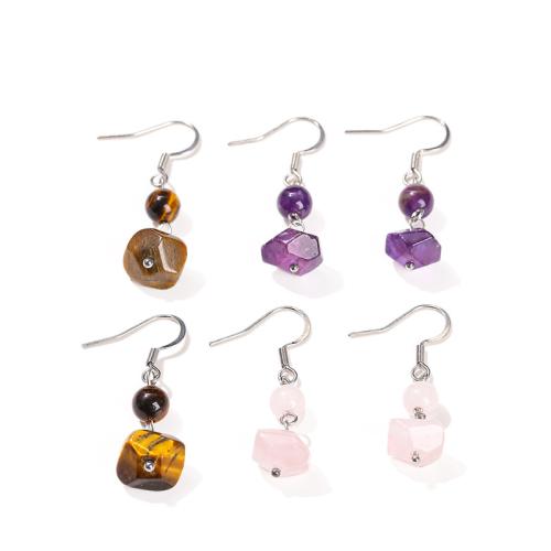 Gemstone Drop Earring, with 304 Stainless Steel, Geometrical Pattern & for woman, 38mm 