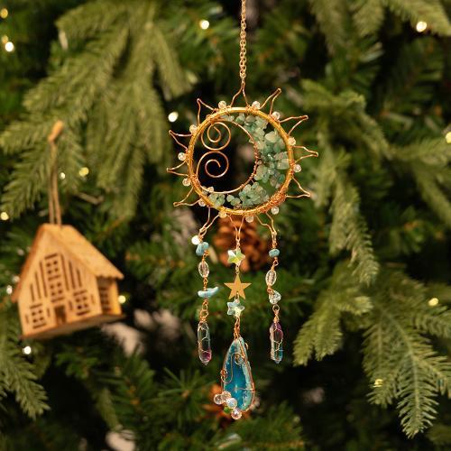 Fashion Dream Catcher, Iron, with Green Aventurine & Agate & Brass, handmade, for home and office, green 