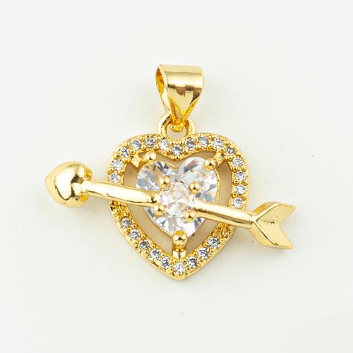 Cubique Pendentif en laiton zircon pavent, coeur, bijoux de mode & pavé de micro zircon & pour femme, doré Environ 3mm Vendu par lot