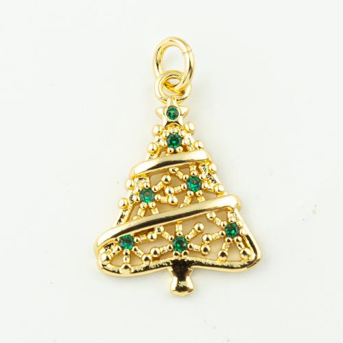 Cubique Pendentif en laiton zircon pavent, arbre de noël, bijoux de mode & pavé de micro zircon & pour femme, doré Environ 3mm Vendu par lot