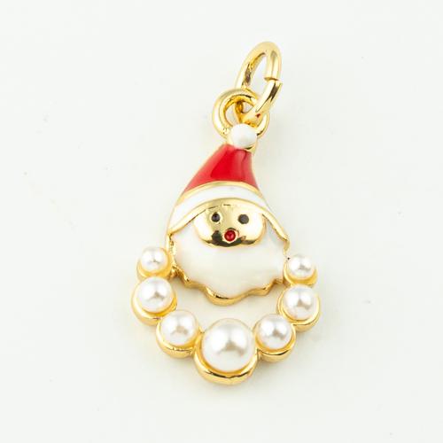 Enamel Brass Pendants, with Plastic Pearl, Santa Claus, Christmas Design & for woman, golden Approx 3mm 