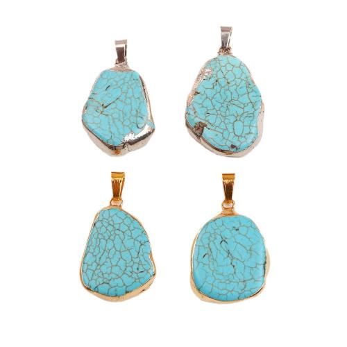 Synthetic Turquoise Pendants, Synthetic Blue Turquoise, with Brass, irregular, plated, DIY 
