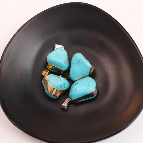 Synthetic Turquoise Pendants, Synthetic Blue Turquoise, with Brass, plated, DIY 