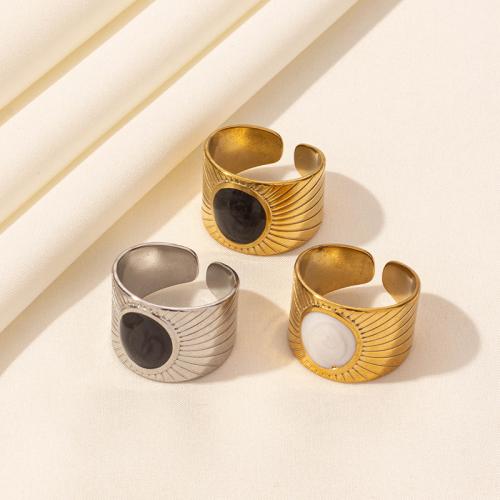 Enamel Stainless Steel Finger Ring, 304 Stainless Steel, plated, for woman 