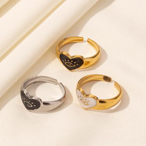 Enamel Stainless Steel Finger Ring, 304 Stainless Steel, Heart, plated, for woman 