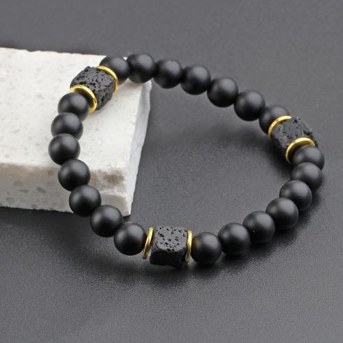 Pulsera de Piedras Preciosas, lava, con Piedra Abrazine & aleación de zinc, Esférico, unisexo, Negro, Vendido por UD