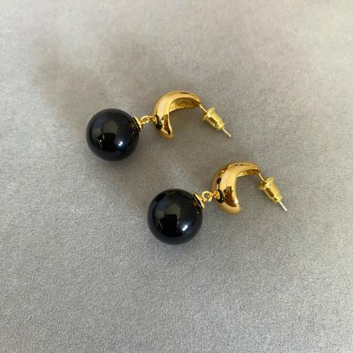 Agate Drop Earring, Brass, with Black Agate, fashion jewelry & for woman 