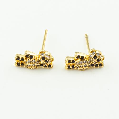 Boucles d'oreilles en laiton zircon cubique pavent, bijoux de mode & pavé de micro zircon & pour femme, doré Vendu par lot