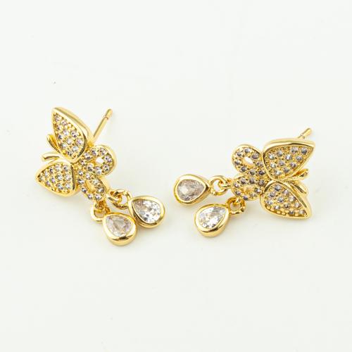 Boucles d'oreilles en laiton zircon cubique pavent, bijoux de mode & pavé de micro zircon & pour femme, doré Vendu par lot