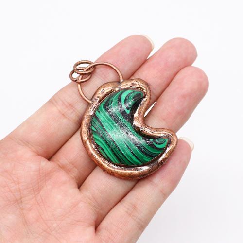 Gemstone Zinc Alloy Pendants, with Natural Stone, Moon, antique copper color plated, DIY 