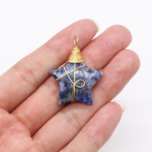 Gemstone Brass Pendants, Natural Stone, with Brass, Star, gold color plated, DIY 