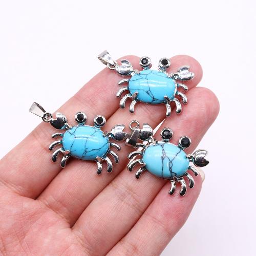 Gemstone Zinc Alloy Pendants, Natural Stone, with Zinc Alloy, Crab, silver color plated, DIY 