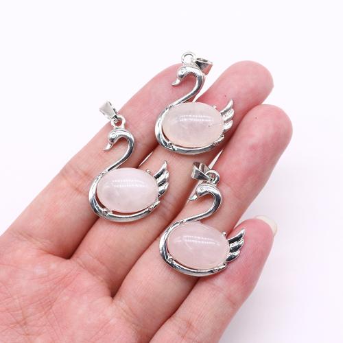 Gemstone Zinc Alloy Pendants, Natural Stone, with Zinc Alloy, Swan, silver color plated, DIY 