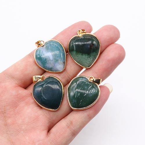 Gemstone Brass Pendants, Natural Stone, with Brass, Heart, gold color plated, DIY 