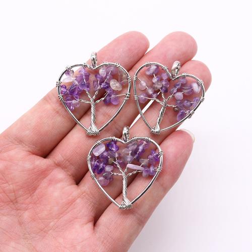 Gemstone Zinc Alloy Pendants, Natural Stone, with Zinc Alloy, Heart, silver color plated, DIY 