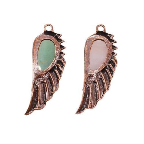 Gemstone Zinc Alloy Pendants, Natural Stone, with Zinc Alloy, Wing Shape, antique copper color plated, DIY 
