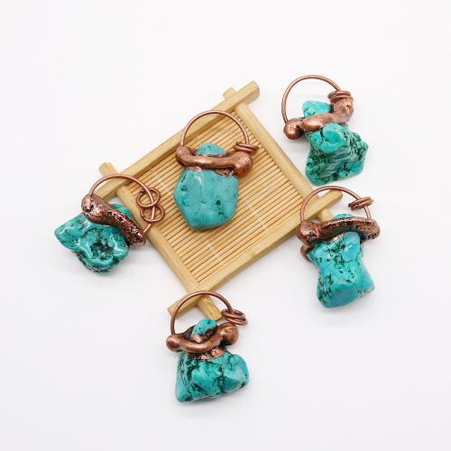 Turquoise Zinc Alloy Pendants, Natural Turquoise, with Zinc Alloy, irregular, antique copper color plated, DIY, blue 33x43- [