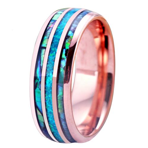 Men Tungsten Steel Ring in Bulk, with Opal & Shell, fashion jewelry & for man, rose gold color 8.03mm, thickness :2.4mm 