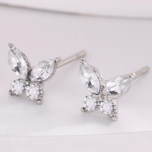 Zinc Alloy Stud Earring, Butterfly, fashion jewelry & micro pave cubic zirconia & for woman, original color 