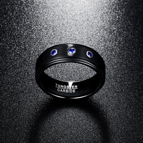 Men Tungsten Steel Ring in Bulk, fashion jewelry & micro pave cubic zirconia & for man, black 8mm, thickness :2.4mm 