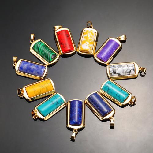 Titanium Steel Pendants, with Natural Stone, gold color plated, fashion jewelry & Unisex Approx 60 cm 