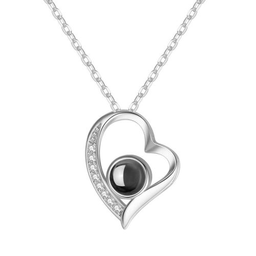 925 Sterling Silver Miniature Projection Necklace, plated, micro pave cubic zirconia & for woman Approx 41-50 cm 