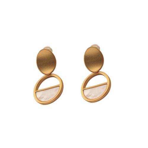 Brass Drop Earring, with White Shell, Geometrical Pattern, gold color plated, for woman & hollow & matte 
