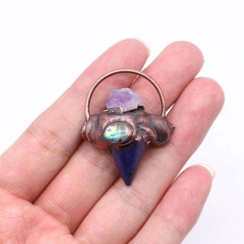 Gemstone Zinc Alloy Pendants, with Natural Stone & Abalone Shell, Conical, antique copper color plated, DIY 