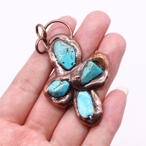 Gemstone Zinc Alloy Pendants, with Natural Stone, Cross, antique copper color plated, DIY 