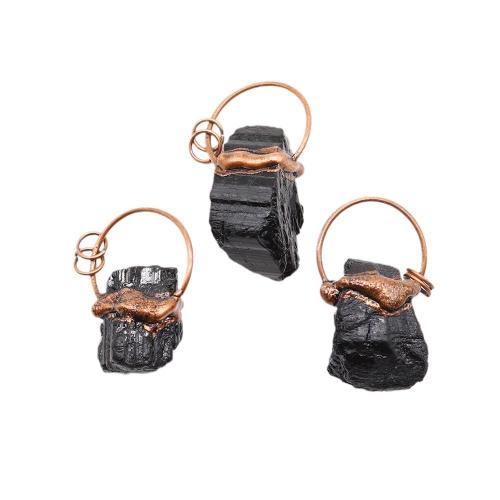 Gemstone Zinc Alloy Pendants, with Gemstone, irregular, antique copper color plated, DIY, black x43- 