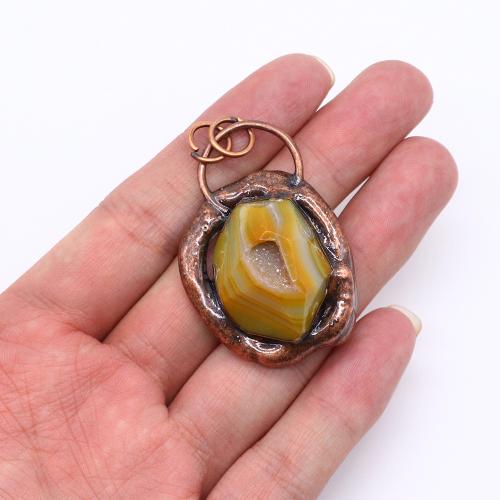 Gemstone Zinc Alloy Pendants, with Natural Stone, antique copper color plated, DIY x45- 