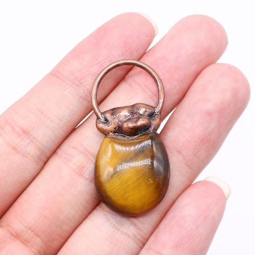 Gemstone Zinc Alloy Pendants, with Natural Stone, antique copper color plated, DIY 