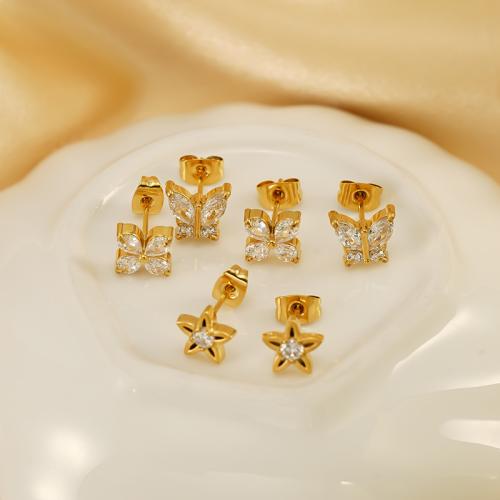 Titan Stahl Ohrringe, Titanstahl, goldfarben plattiert, verschiedene Stile für Wahl & Micro pave Zirkonia & für Frau, keine, verkauft von Paar