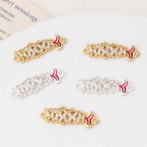 Cubic Zirconia Micro Pave Brass Connector, Fish, plated, DIY & micro pave cubic zirconia & 1/1 loop 