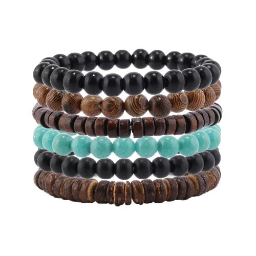 Wrap Bracelets, Wood, with turquoise & Coco & Elastic Thread, handmade, 6 pieces & fashion jewelry & Unisex 