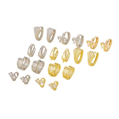 Brass Hoop Earring Components, real gold plated & micro pave cubic zirconia 
