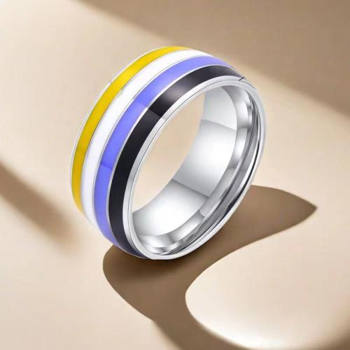 Enamel Stainless Steel Finger Ring, 304 Stainless Steel, plated, Unisex original color 