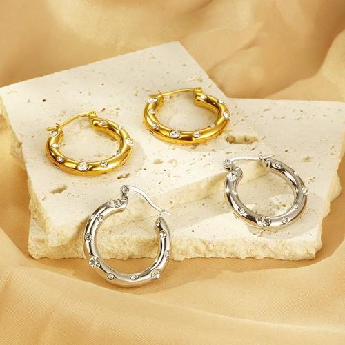 Stainless Steel Leverback Earring, 304 Stainless Steel, Vacuum Ion Plating, for woman & with rhinestone 