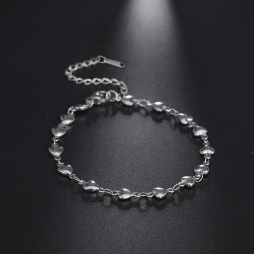 Stainless Steel Chain Bracelets, 304 Stainless Steel, with 5cm extender chain, Heart, Vacuum Ion Plating, fashion jewelry & for woman Approx 17 cm 