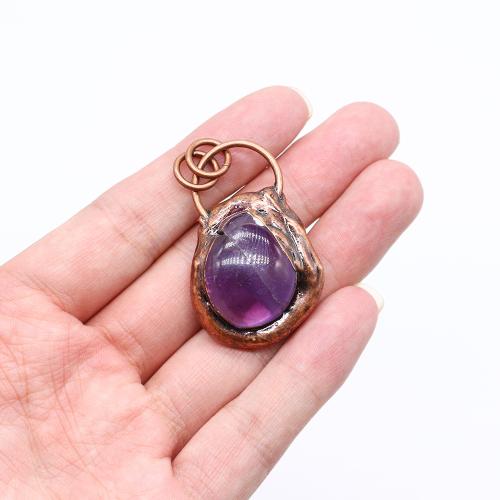 Gemstone Zinc Alloy Pendants, with Natural Stone, antique copper color plated, DIY 