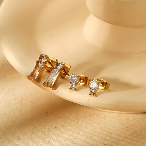 Stainless Steel Cubic Zirconia Stud Earring, 304 Stainless Steel, gold color plated & micro pave cubic zirconia & for woman 
