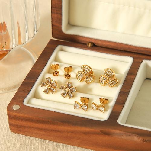 Stainless Steel Rhinestone Stud Earring, 304 Stainless Steel, gold color plated & for woman & with rhinestone 