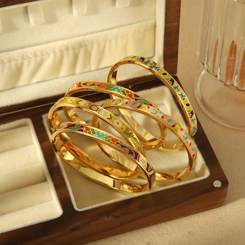 Stainless Steel Bangle, 304 Stainless Steel, gold color plated & for woman & enamel 