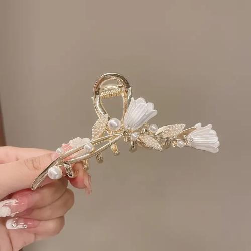 Hair Claw Clips, Zinc Alloy, with Plastic Pearl, plated, fashion jewelry, golden 