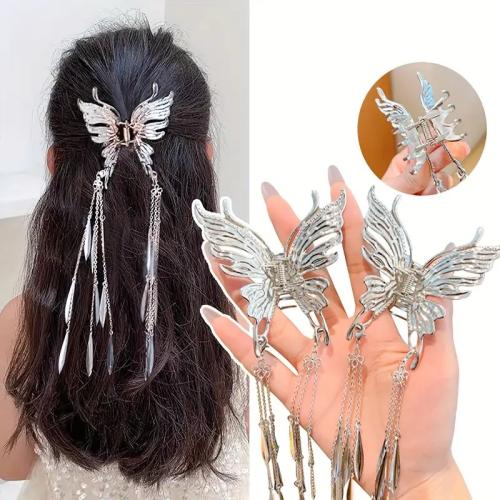 Hair Claw Clips, Zinc Alloy, Butterfly, plated, fashion jewelry, silver color 