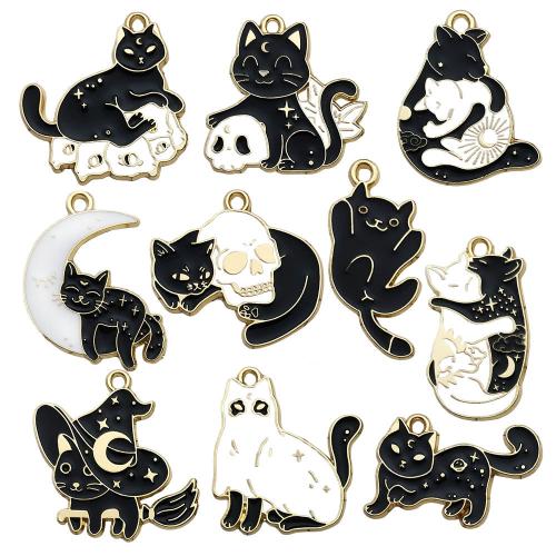 Zinc Alloy Enamel Pendants, Cat, plated, DIY black 