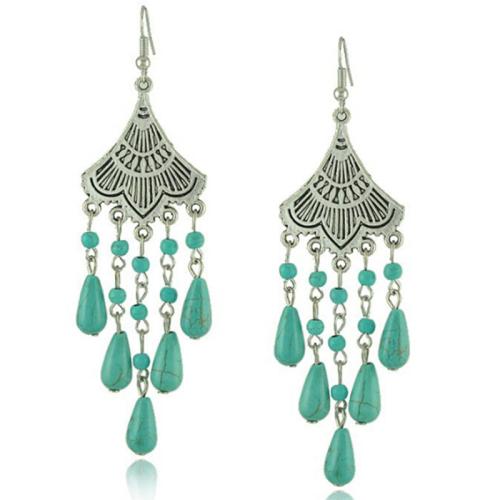 Turquoise Zinc Alloy Earring, with turquoise, folk style & for woman, silver color 
