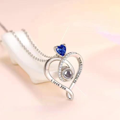 925 Sterling Silver Miniature Projection Necklace, plated, micro pave cubic zirconia & for woman, platinum color 