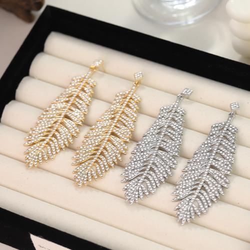 Zinc Alloy Drop Earring, Feather, plated, for woman & with rhinestone 